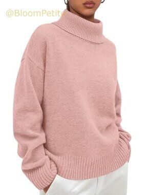 Turtleneck Long Sleeve Chunky Knit Pullover Sweater Loose Fit